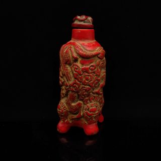 Old Chinese Exquisite Red Coral Hand Carved Dragon Snuff Bottle S295