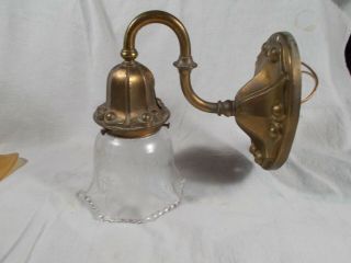 Antique Art Nouveau Brass Embossed Sconce And Wreath & Torch Shade C1920