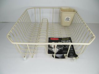 Vintage Rubbermaid Twin Sink Dish Drainer Strainer Drying Rack Almond 6008