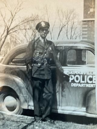 Vintage Photo Kirksville Policeman Officer Man Uniform Police Car Old Photograph
