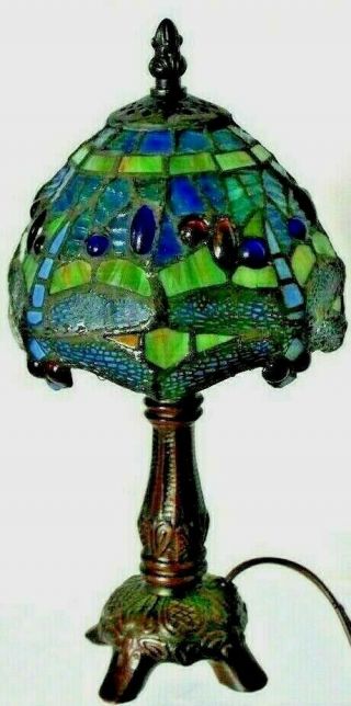 Tiffany Style Dragonfly Leaded Glass Desk Table Lamp Blue Gold Red Green Glass