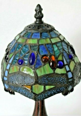 Tiffany Style Dragonfly Leaded Glass Desk Table Lamp Blue Gold Red Green Glass 2