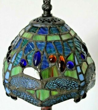 Tiffany Style Dragonfly Leaded Glass Desk Table Lamp Blue Gold Red Green Glass 3