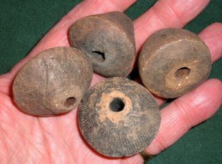(4) Large (1.  5 ", ) Terracotta Spindle Whorl Beads,  Collectible African Beads
