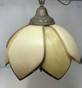 Vintage Mcm Lotus Flower Swag Ceiling Light Fixture White Pendant Lamp 16”