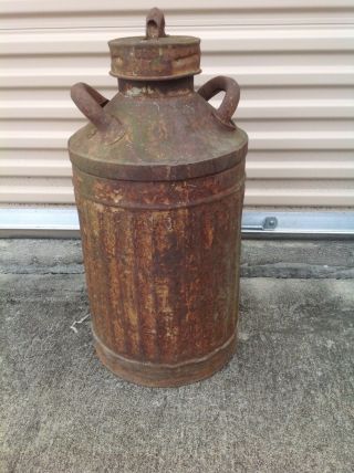 Vintage Shields Harper 10 Gallon Oil Can With Ellisco Lid Gas Garage Collectible