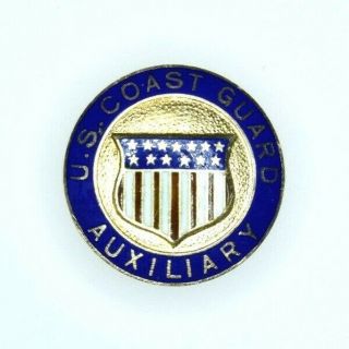 Scarce Pre Wwii U.  S.  Coast Guard Auxiliary Service Pin Sterling Silver & Enamel