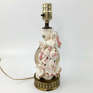 Vtg Porcelain French Victorian Lady Table Lamp Boudoir Mid Century Pink