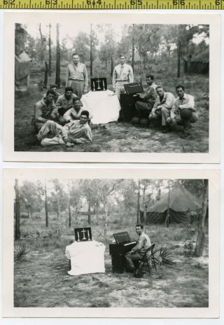 (2) Vintage Wwii Photos / Us Soldiers Hold Catholic Service In The Field W Organ
