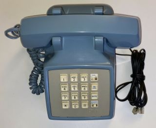 Vintage Retro At&t Blue Push Button Desk Phone Cs2500dmgf 80s 90s Landline