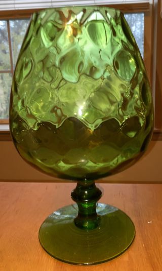 Vintage Mcm Diamond Optic Empoli Large Wine Glass Apothecary Jar Missed Lid