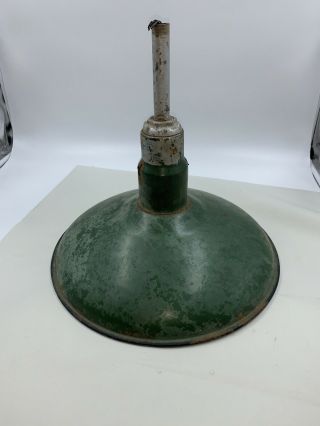 Vintage Green Porcelain Enamel Light,  15” Gas Station,  Barn Yard
