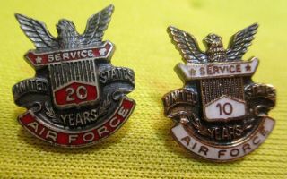 (2) Vintage United States Air Force Pins “10,  20 Years Of Service” Pair