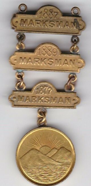 Pre Wwi York National Guard Pb Medal For Marksman Shooting 1877,  1887 & 1889