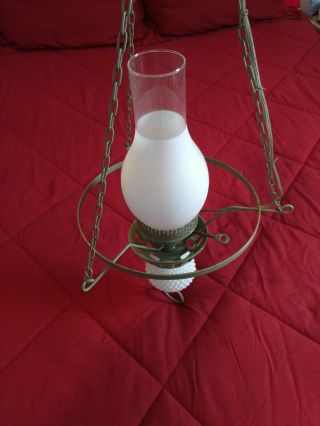 Vintage White Hobnail Milk Glass Electric Hanging Ceiling Lamp Collectible