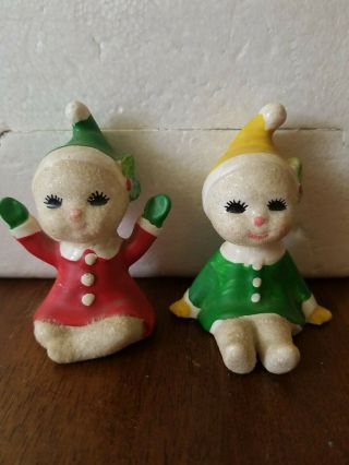 Vintage Christmas Snow Girls Figurine Set Of 2 Made In Japan Unmarked