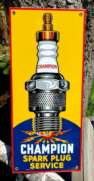 Champion Spark Plug Vintage Porcelain Enamel Gas Oil Service Station Garage Sign