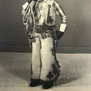 Vintage Black and White Photo Little Boy Western Cowboy Costume Chaps Vest Rope 3