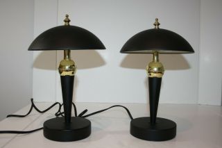 Vintage Retro Pair Black Metal Mushroom Touch Dome Lamps 12 " H