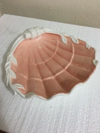 Vintage Fitz And Floyd Ceramic Coquille Pink White Sea Shell Bowl Dish 1976