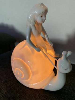 Vintage Ceramic 1989 Pretty Girl Riding On A Snail Lamp.  Night Light.  Beaut