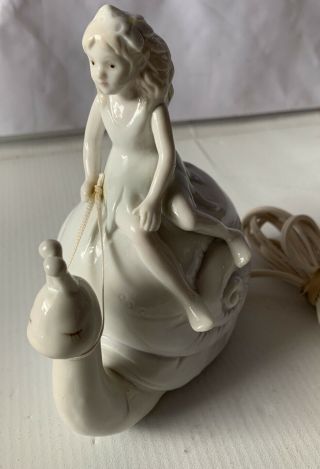 Vintage Ceramic 1989 Pretty Girl Riding On a Snail Lamp.  Night Light.  Beaut 2