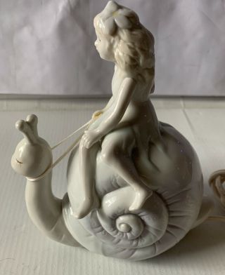 Vintage Ceramic 1989 Pretty Girl Riding On a Snail Lamp.  Night Light.  Beaut 3