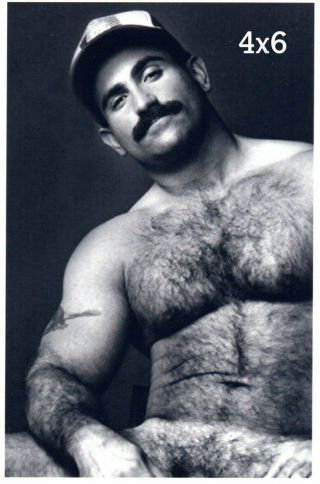 Handsome Shirtless Hairy Chest Mustache Male Muscles Gay Interest B&w 4x6 Photo