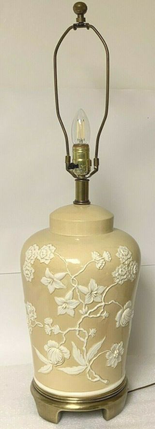Frederick Cooper Table Lamp Brass Base Pottery Hand Painted Chinoiserie Style