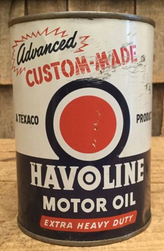 Nos Vintage 1 Qt Havoline Texaco Motor Oil Tin Can Gas Service Station
