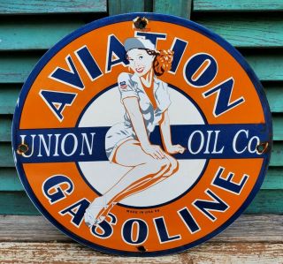 Vintage Porcelain Union Oil Co Aviation Gas And Oil Sign