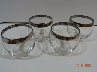Vintage Set 4 Mid Century Dorothy Thorpe Style Roly Poly Silver Rim Glass 8 Oz.