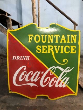 Coca Cola Fountain Service Porcelain Enamel Sign
