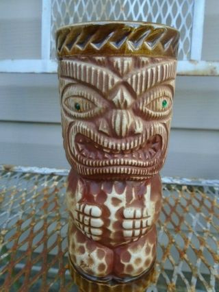 Vintage Tiki Mug Orchids Of Hawaii Green Eye Rhinestones Mid Century Vase Aztec
