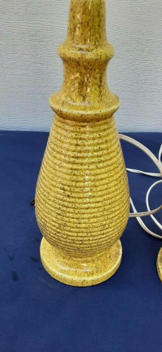 mid century modern Vintage yellow ceramic Lamps Table Lamp Parlor Lamp ribbed 2