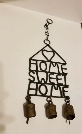 Vintage Cast Iron Home Sweet Home Sign W/ Bells 2