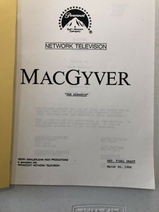 Script From The Macgyver Tv Series With Richard Dean Anderson