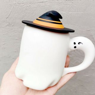 2019 Starbucks Korea Halloween Glow - In - The - Dark Ghost Mug With Witch Hat Lid
