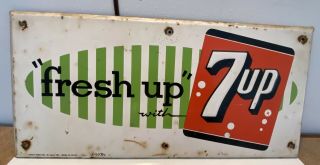 Vintage Metal Enameled Fresh Up With 7 Up Store Sign