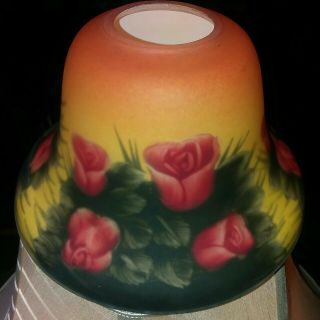 Vintage Frosted Reverse Hand Painted Glass Lamp Shade With Red Roses 40w Or Less