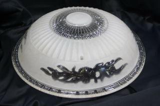 Vintage Art Deco Embossed Glass Ceiling Light Shade Satin Frosted Clear Flower