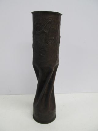 Wwi Trench Art Hammered Twist Vase - 75mm Artillery Shell Casing - France