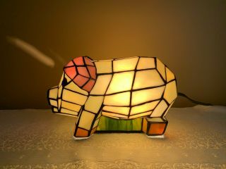 Pig Shaped Tiffany Style Stained Glass Accent Table Lamp