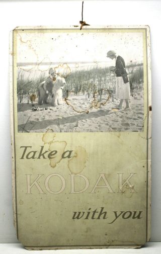 Take A Kodak With You Vintage Store Display Sign 13x21 " Cardboard Twine