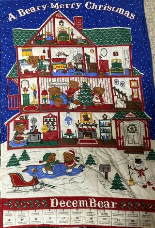 Vintage Beary Merry Christmas Advent Calendar Wall Hanging 24x36”
