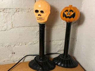 Vintage Plastic Blow Mold Halloween Electric Window Candles - Jol & Skull