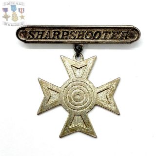 Wwii Us Marine Corps Sharpshooter Badge Pin - Back Sterling Silver Ww2