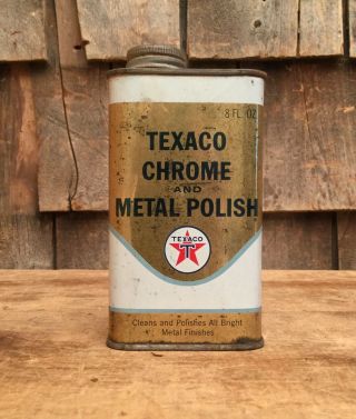 Vintage 8oz Gold TEXACO Chrome & Metal Polish Tin Can Motor Oil Gas Station Sign 2