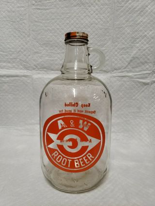 Vintage Embossed One Half Gallon A&w Root Beer With Metal Logo Cap