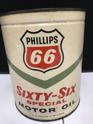 Vintage 1967 Phillips 66 Sixty - Six Motor Oil Gallon Can Advertising Full